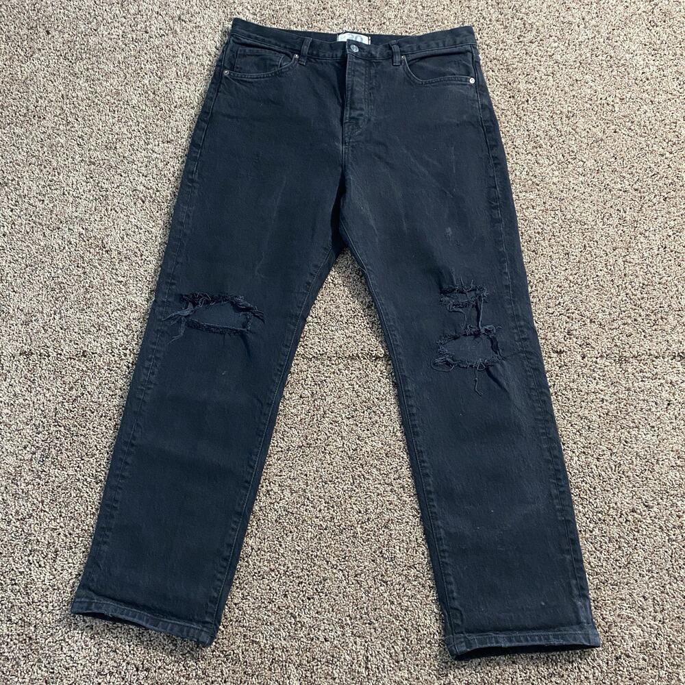 We The Free Black Fray Hem Distressed Straight Leg Jeans Boho Festival Size 30
